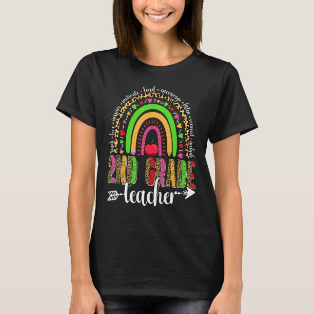 Second Grade Teacher Leopard Rainbow Back To Schoo T-Shirt (Front)