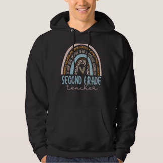 Second Grade Teacher Leopard Rainbow First Day Of  Hoodie