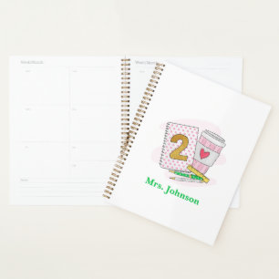 Second Grade Teacher Pink Notebook Coffee Planner 