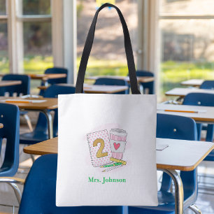 Second Grade Teacher Pink Preppy Notebook Coffee Tote Bag