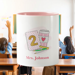 Second Grade Teacher Pink Preppy Notebook Coffee Two-Tone Coffee Mug