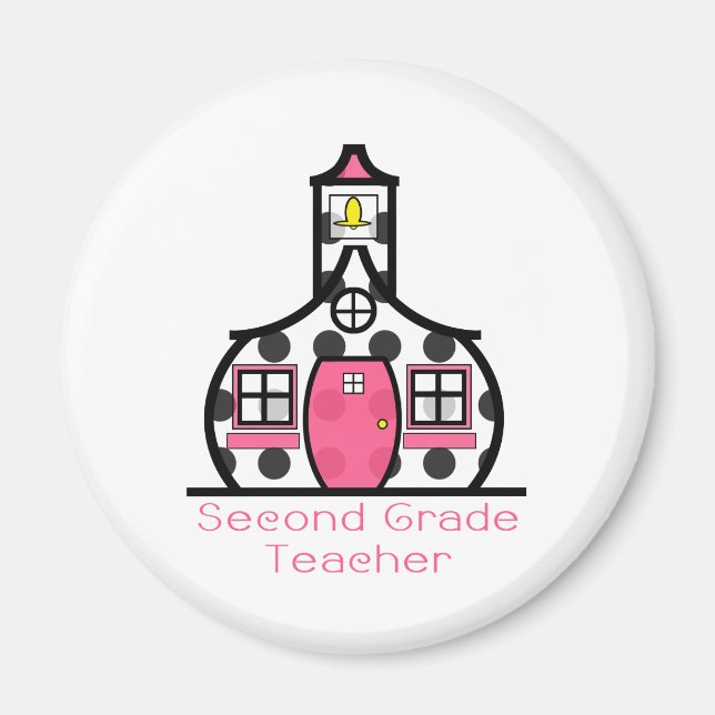 Second Grade Teacher Polka Dot Schoolhouse Magnet (Front)
