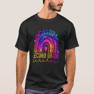 Second Grade Teacher Rainbow Leopard Tie Dye Back  T-Shirt