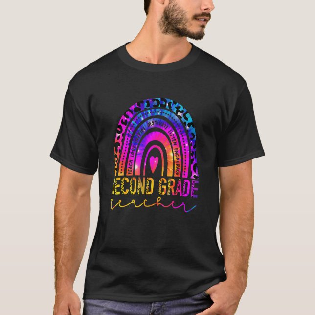 Second Grade Teacher Rainbow Leopard Tie Dye Back  T-Shirt (Front)