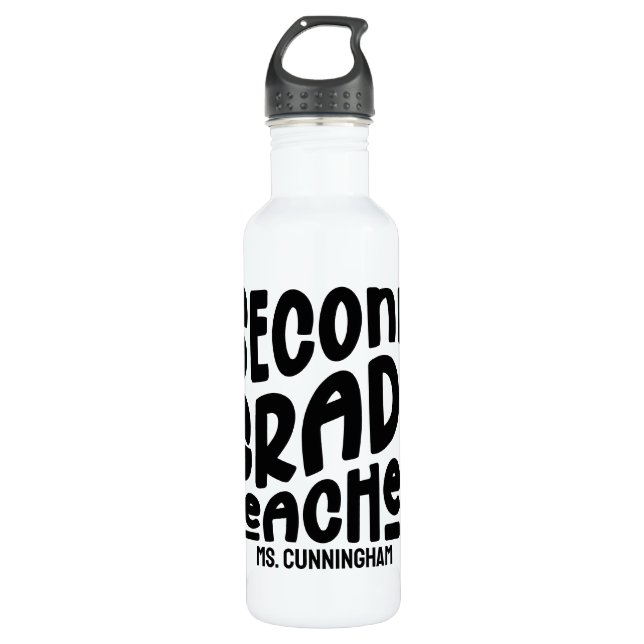 Second Grade Teacher Retro Wavy Text Custom 710 Ml Water Bottle (Front)