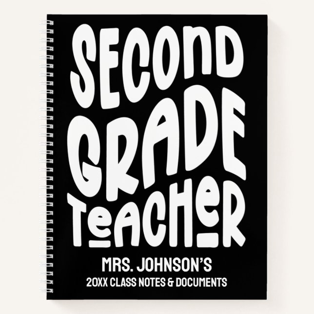 Second Grade Teacher White Typography Notebook (Front)