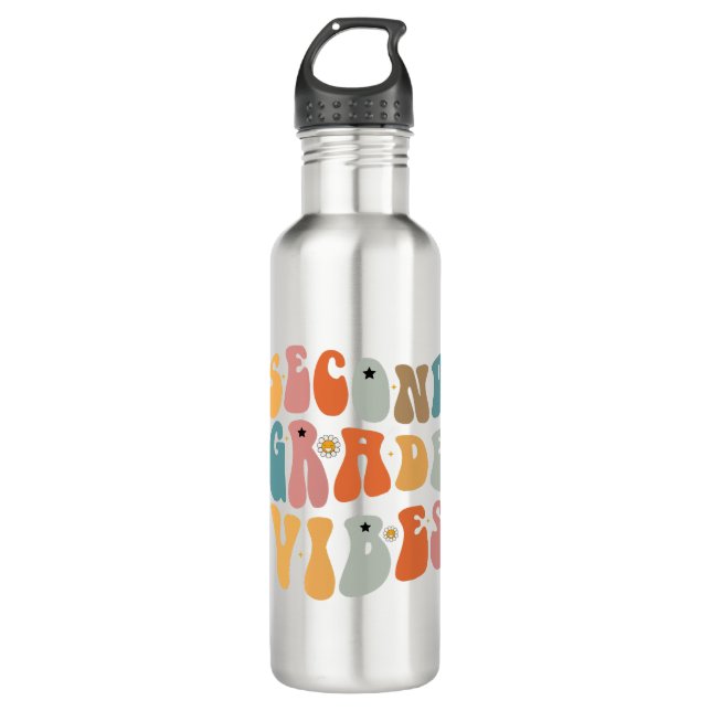 Second Grade Vibes Back To School Groovy School  710 Ml Water Bottle (Front)
