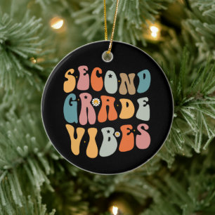 Second Grade Vibes Back To School Groovy School Ceramic Tree Decoration