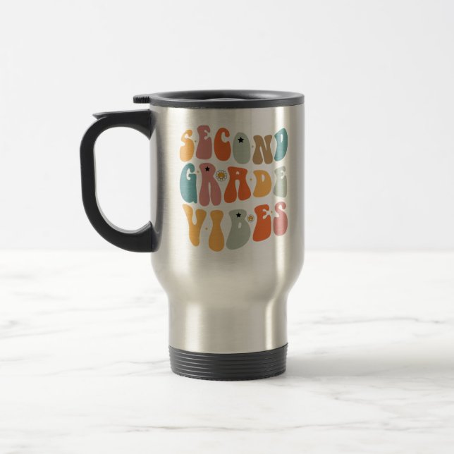 Second Grade Vibes Back To School Groovy School  Travel Mug (Left)