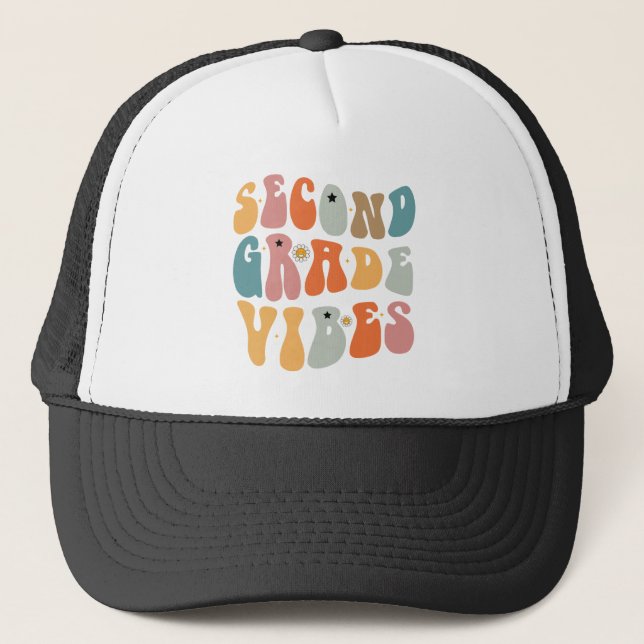 Second Grade Vibes Back To School Groovy School  Trucker Hat (Front)