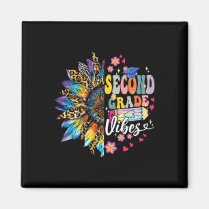 Second Grade Vibes Back To School Leopard Sunflowe Magnet