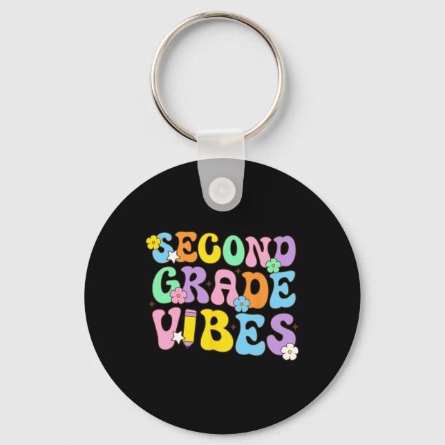 Second Grade Vibes Ck To School Retro 2nd Grade Te Key Ring (Front)