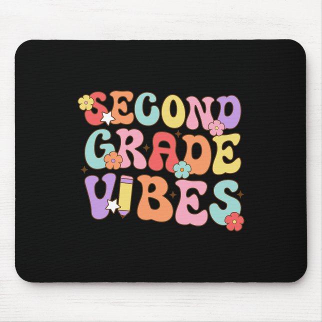 Second Grade Vibes Ck To School Retro 2nd Grade Te Mouse Pad (Front)