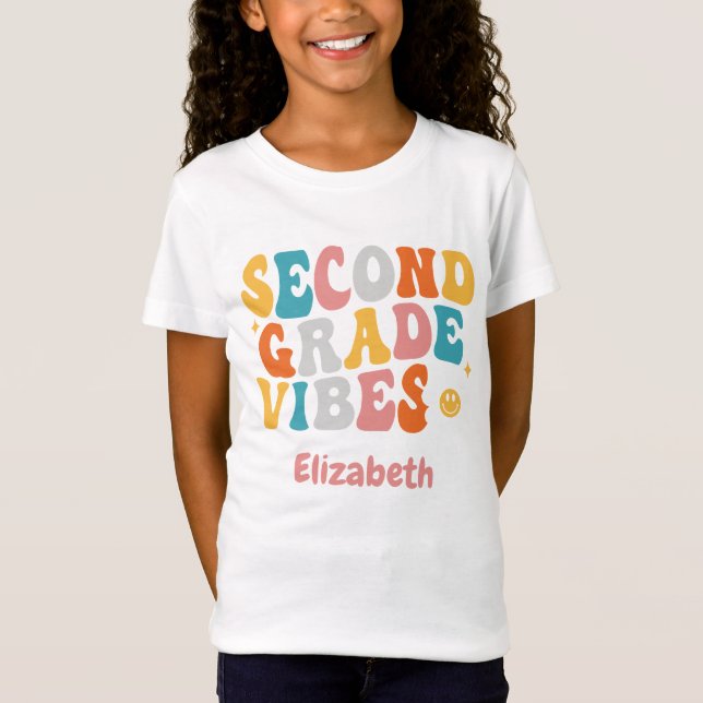 "Second Grade Vibes" Groovy Back-to-School T-Shirt (Front)