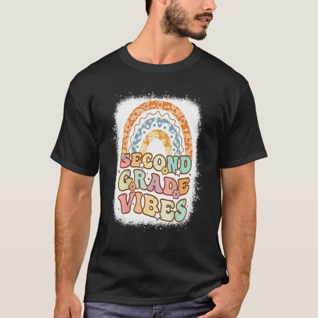 Second Grade Vibes Rainbow Bleached Retro 1st Day  T-Shirt (Front)