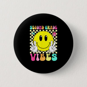 Second grade vibes retro smile face back to school 6 cm round badge
