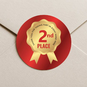 Second Place Medal Award Red & Gold Competition Classic Round Sticker