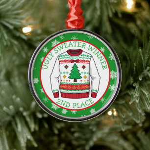 Second Place Ugly Sweater Winner Christmas Metal Tree Decoration