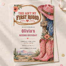 Second Rodeo 2nd Birthday Invitation, Pink Cowgirl
