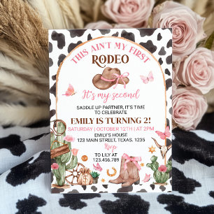 Second Rodeo Bows Pink Cowgirl Birthday Invitation