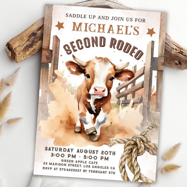 Second Rodeo | Bull Calf 2nd Rodeo Birthday Party Invitation (Creator Uploaded)