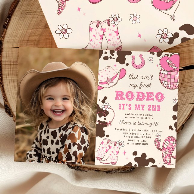 Second Rodeo Cowgirl Western birthday party photo Invitation (Creator Uploaded)