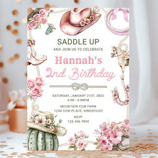 Second Rodeo Cowgirl Wild West Birthday Party Invitation