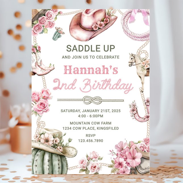 Second Rodeo Cowgirl Wild West Birthday Party Invitation (Creator Uploaded)