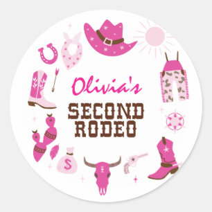 Second Rodeo Pink Western Cowboy 2nd Birthday Classic Round Sticker
