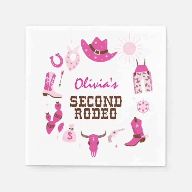 Second Rodeo Pink Western Cowboy 2nd Birthday Napkin (Front)