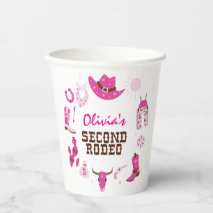 Second Rodeo Pink Western Cowboy 2nd Birthday Paper Cups