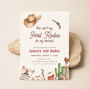 Second Rodeo Vintage Rustic Cowboy 2nd Birthday Invitation