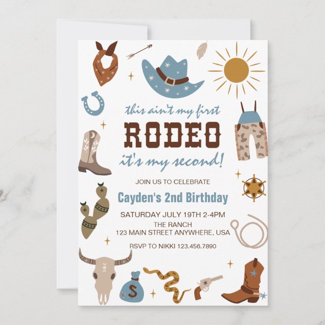 Second Rodeo Western Cowboy 2nd Birthday Invitatio Invitation (Front)