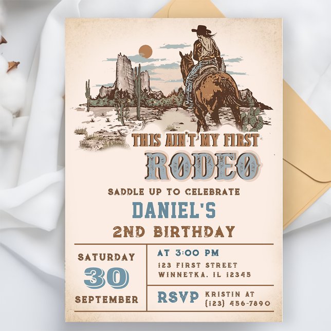 Second Rodeo Western Cowboy 2nd Birthday Invitation (Creator Uploaded)