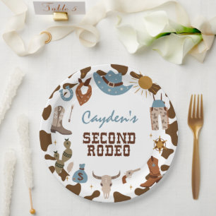 Second Rodeo Western Cowboy 2nd Birthday Paper Plate