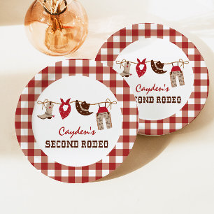 Second Rodeo Western Cowboy 2nd Birthday Paper Plate