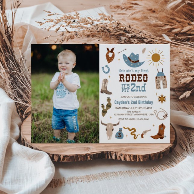 Second Rodeo Western Cowboy 2nd Birthday Photo Invitation (Creator Uploaded)