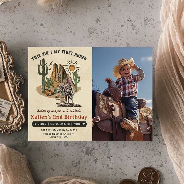Second Rodeo Western Cowboy 2nd Birthday Photo Invitation (Creator Uploaded)