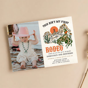 Second Rodeo Western Cowboy 2nd Birthday Photo Invitation