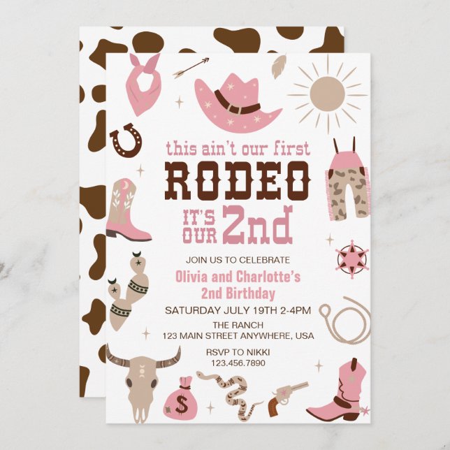 Second Rodeo Western Cowgirl 2nd Birthday Invitation (Front/Back)