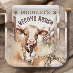 Second RODEO Wild West Bull Cowboy 2nd Birthday  Paper Plate