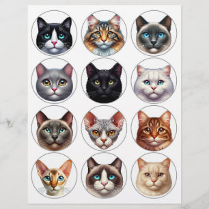 Second Set of 12 Round Cat Breed Illustrations