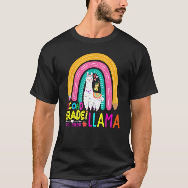 Second Team 2nd Grade Teacher Rainbow No Prob Llam T-Shirt (Front)