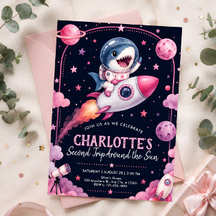 Second Trip Around the Sun Girl Rocket Party Invitation