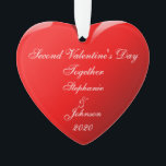 Second Valentine's Day Together Names Heart Red Ornament<br><div class="desc">Printed with monogrammed name templates and year template in romantic red heart background for couples celebrating their second Valentine's day together. Makes a beautiful Valentine's day gift for him or her.</div>