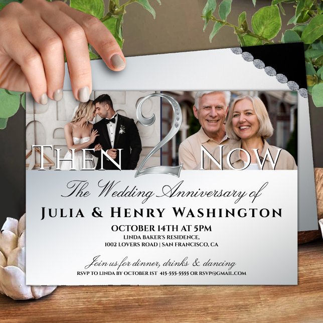 Second Wedding Anniversary Silver Then Now  Invitation (Creator Uploaded)