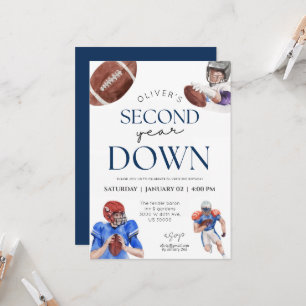 Second year down football theme boy 2nd birthday invitation