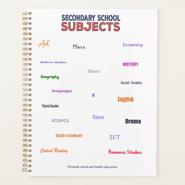 Secondary School Subjects Planner (Front)