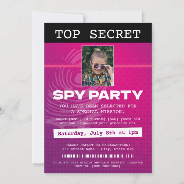 Secret Agent Spy Party Invitation (Front)
