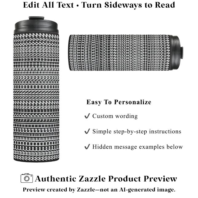 Secret Alphabet Pattern, Custom Name Text White Thermal Tumbler (Creator Uploaded)